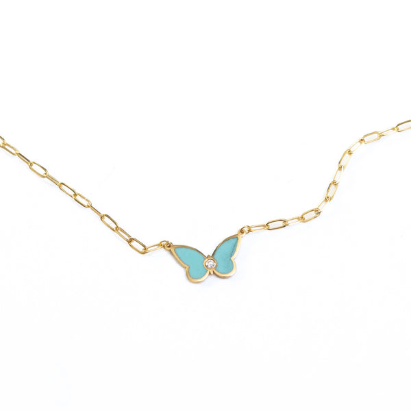 Turquoise enamel butterfly necklace