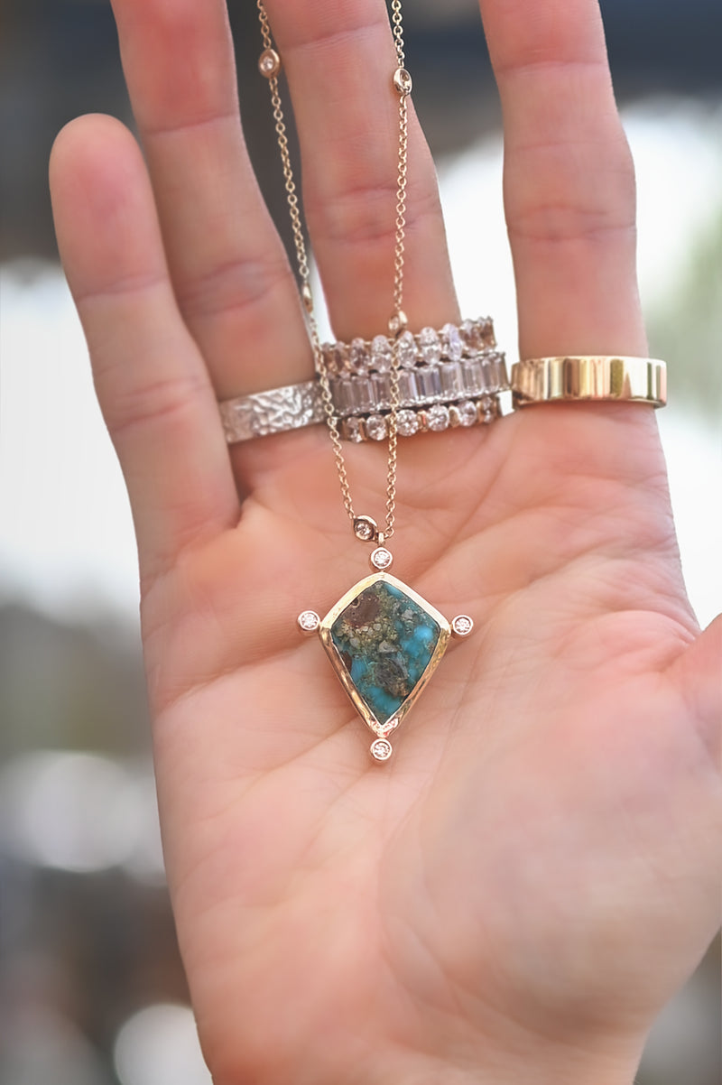Turquoise and diamond ooak kite necklace