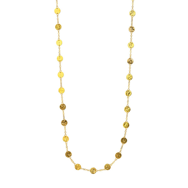hammered disc long layering necklace