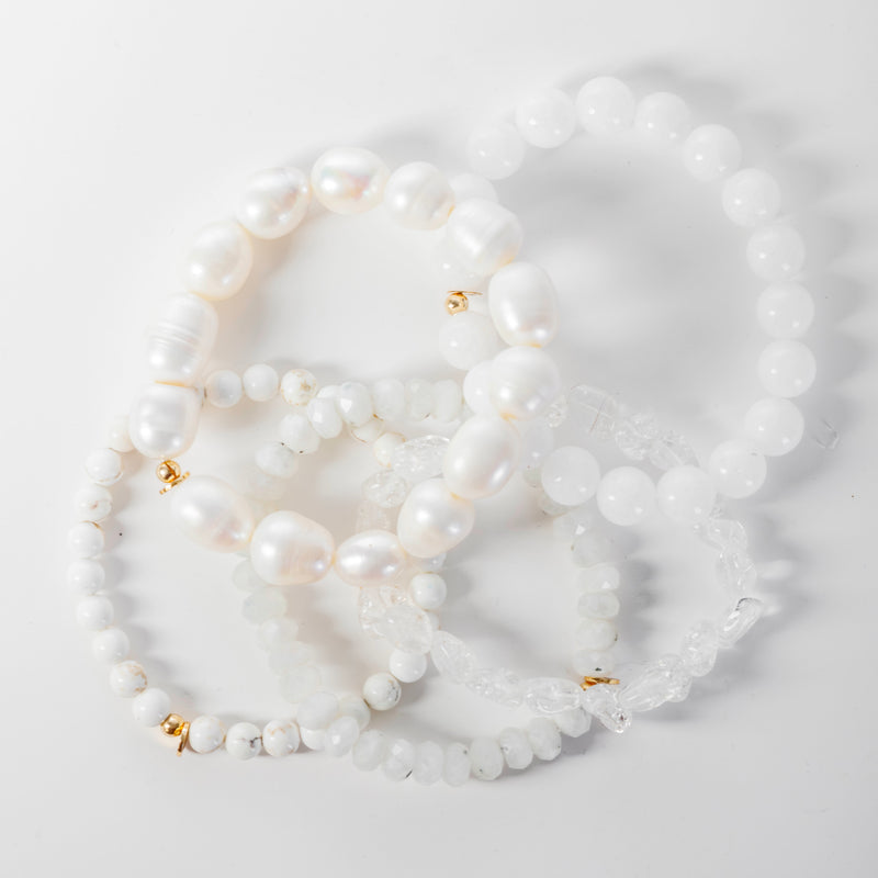 Ally + Ash “white party sugar stack” boho beaded bracelet 5 stack