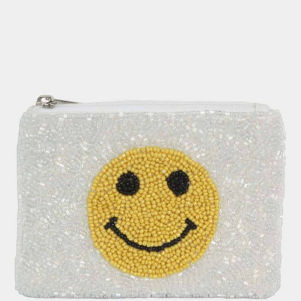 SMILE FACE DESIGN SEED BEAD ZIPPER BAG
