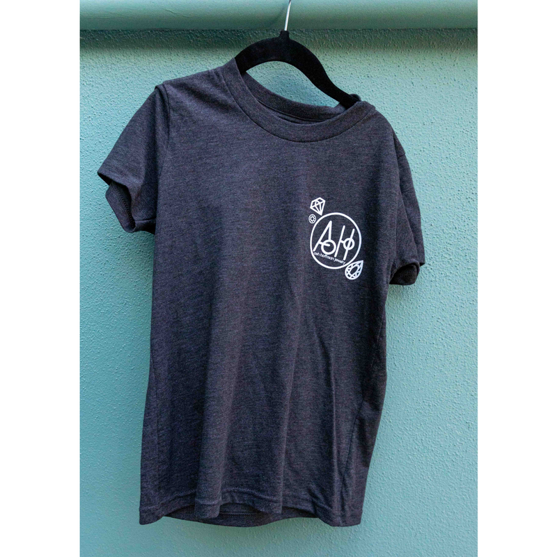 “Will run for rocks” gemstones logo tee KIDS