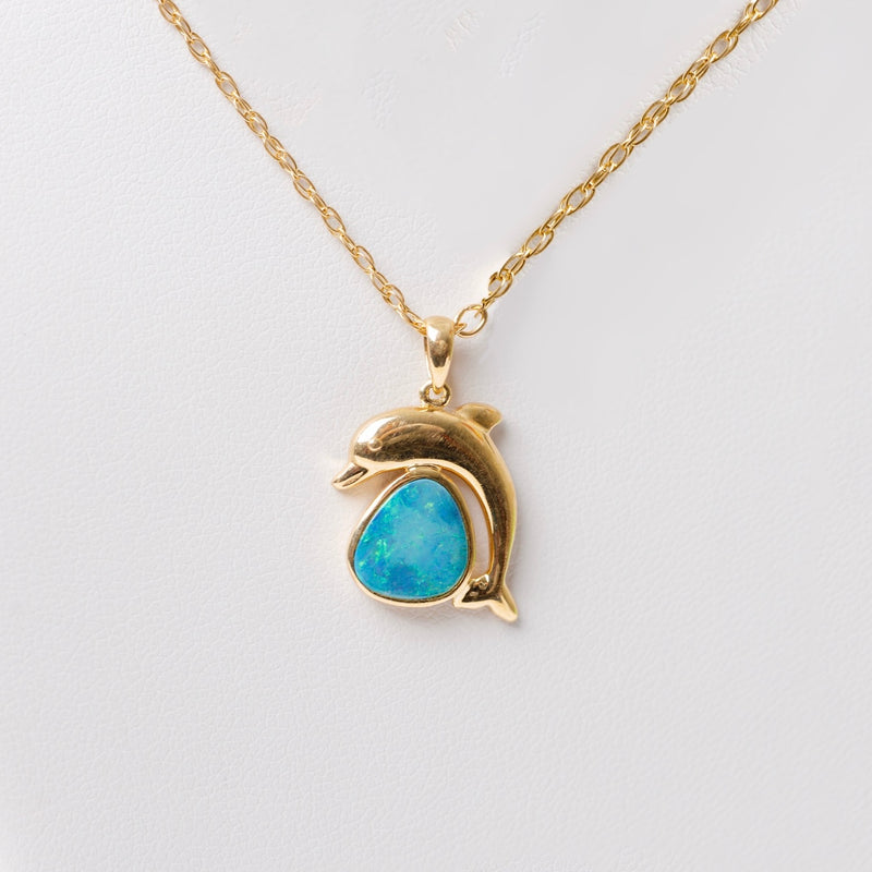 Vintage dolphin and black Opal necklace