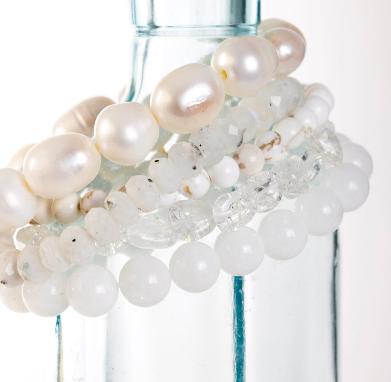 Ally + Ash “white party sugar stack” boho beaded bracelet 5 stack