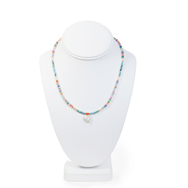 sienna : beaded necklace with pearl heart
