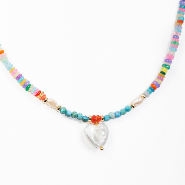sienna : beaded necklace with pearl heart
