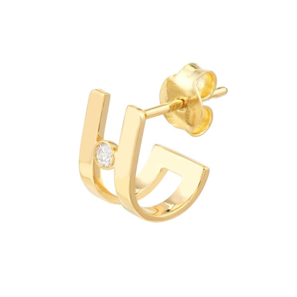 Double j hoop with bezel diamond center