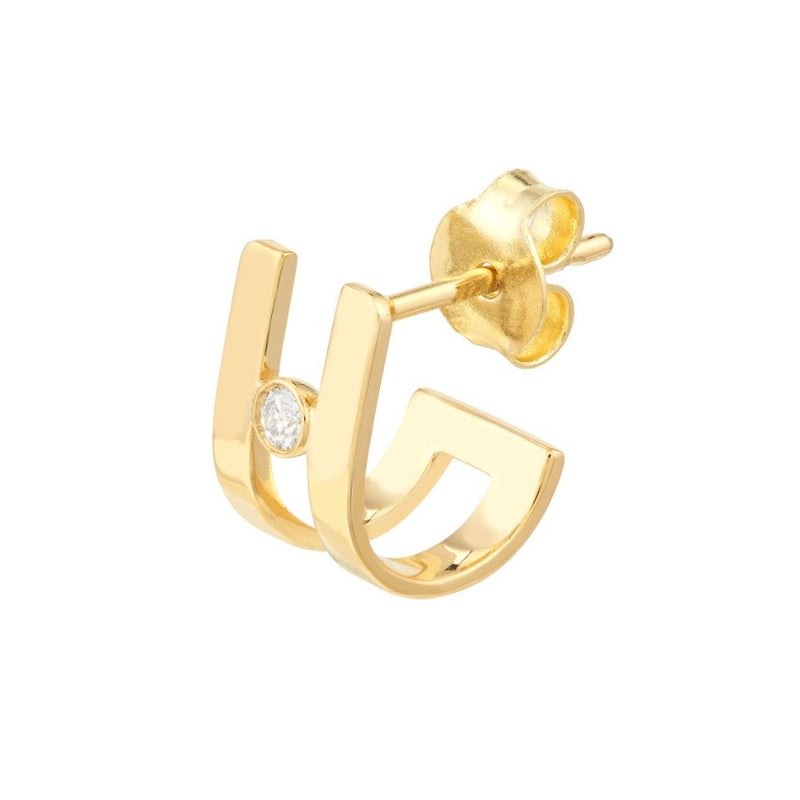 Double j hoop with bezel diamond center