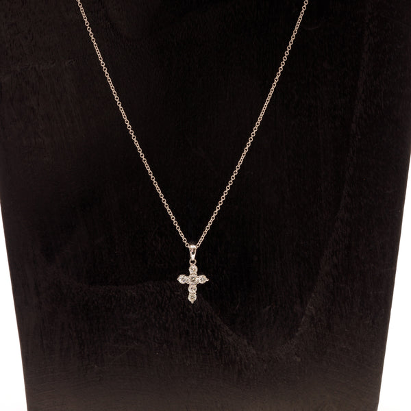 18k white gold diamond cross necklace