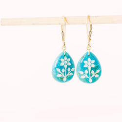 Carved turquoise teardrop dangle earrings