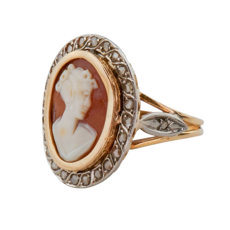 vintage cameo ring with diamonds