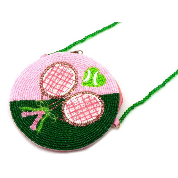 BEADED CROSSBODY BAG TENNIS BALL RACKET