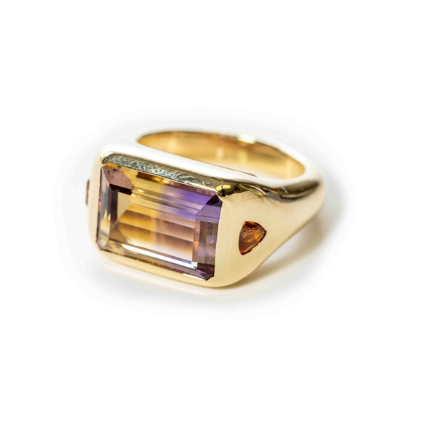 One of a kind ametrine and citrine ring