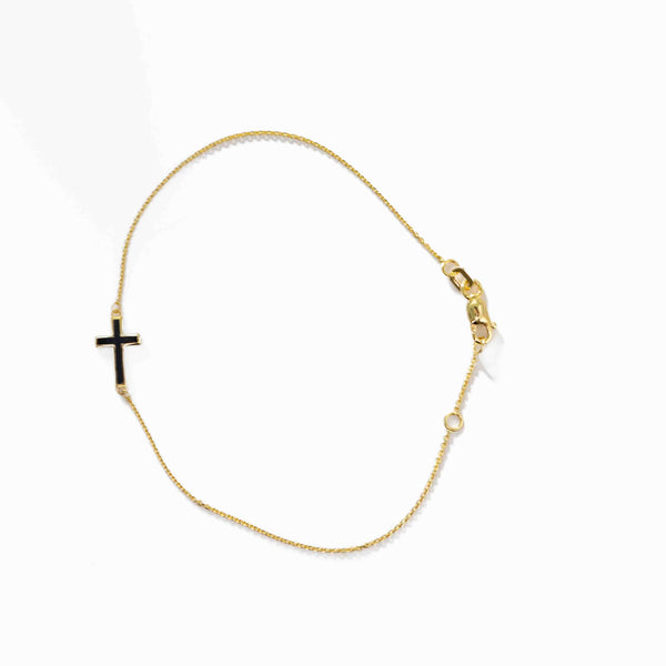 black enamel sideways cross necklace or bracelet
