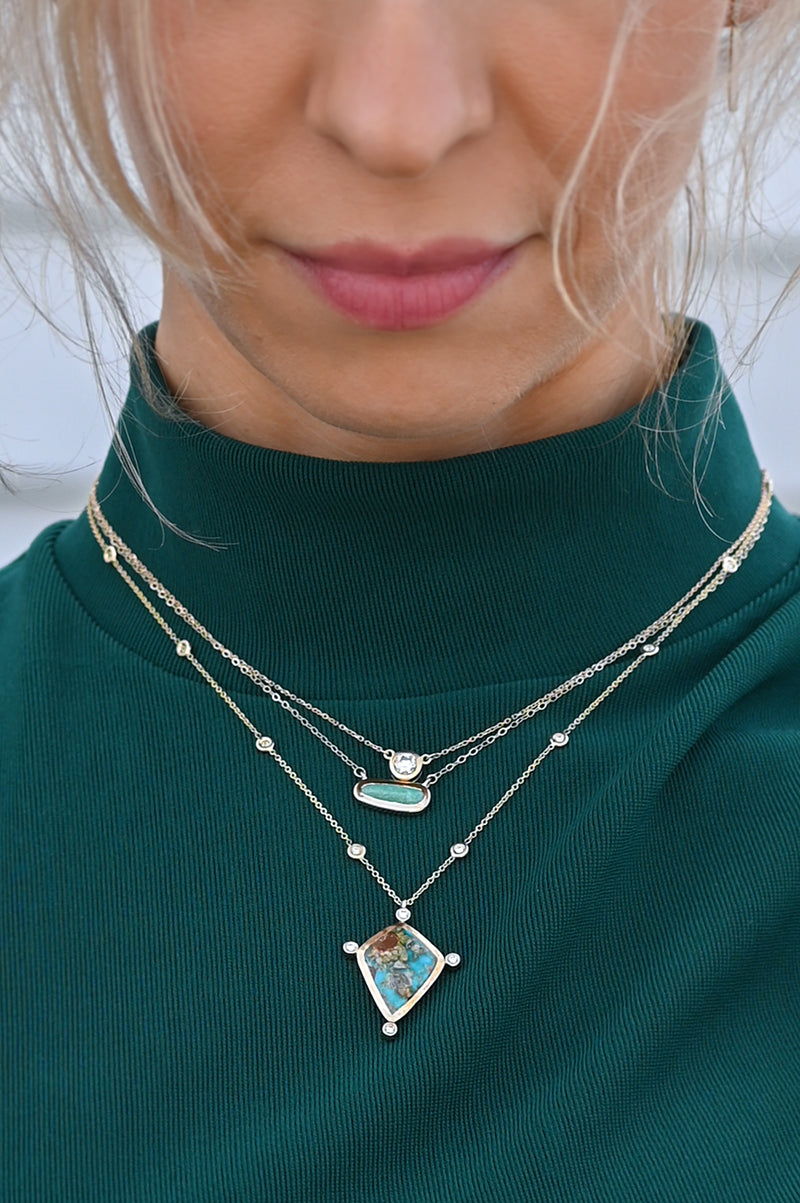 Turquoise and diamond ooak kite necklace