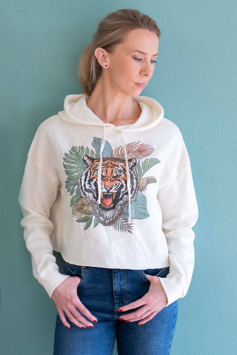 Gold chained tiger cropped hoodie