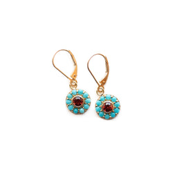 Turquoise halo birthstone dangle earrings