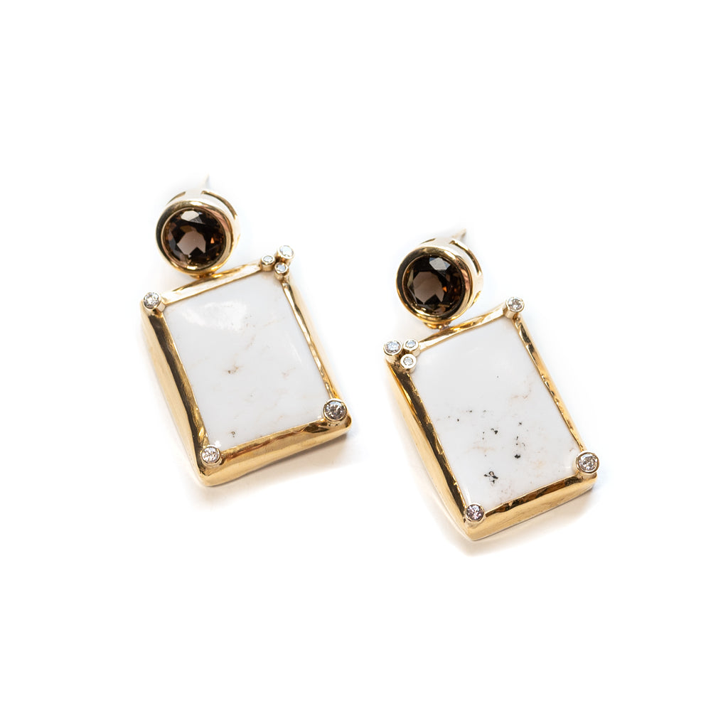 One of a kind turquoise and smoky topaz earrings – ash