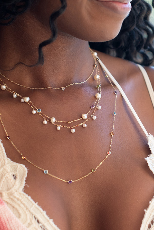 beverly : bezel set multi gemstone necklace
