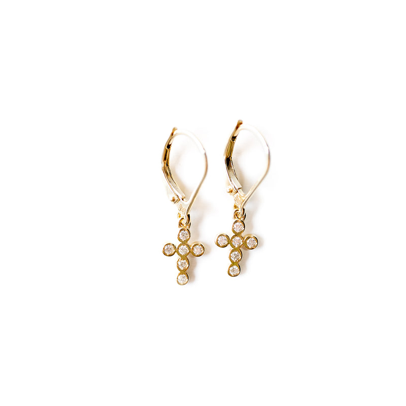 Diamond cross dangle earrings