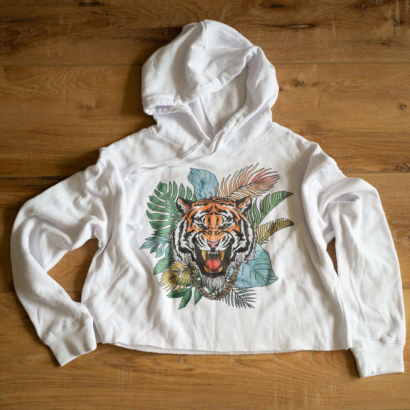 Gold chained tiger cropped hoodie