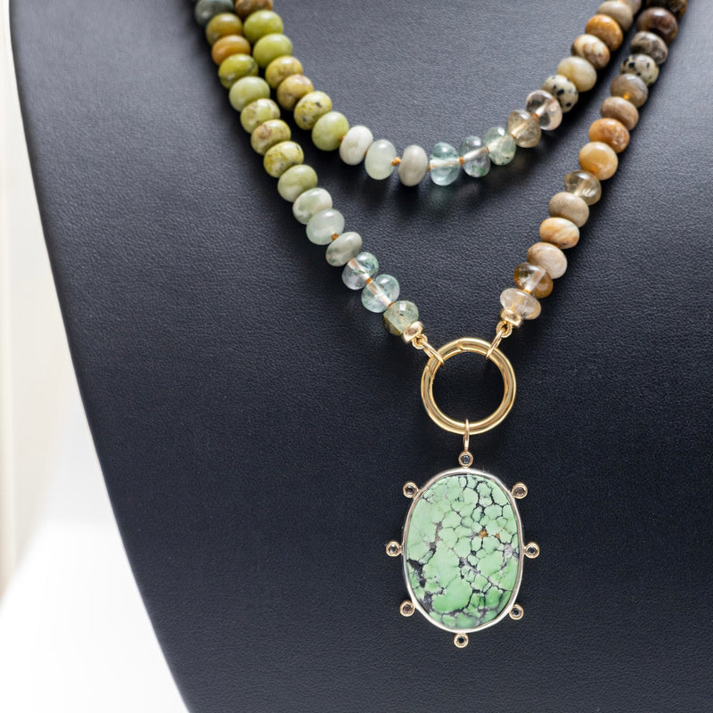 One of a kind green turquoise oval pendant