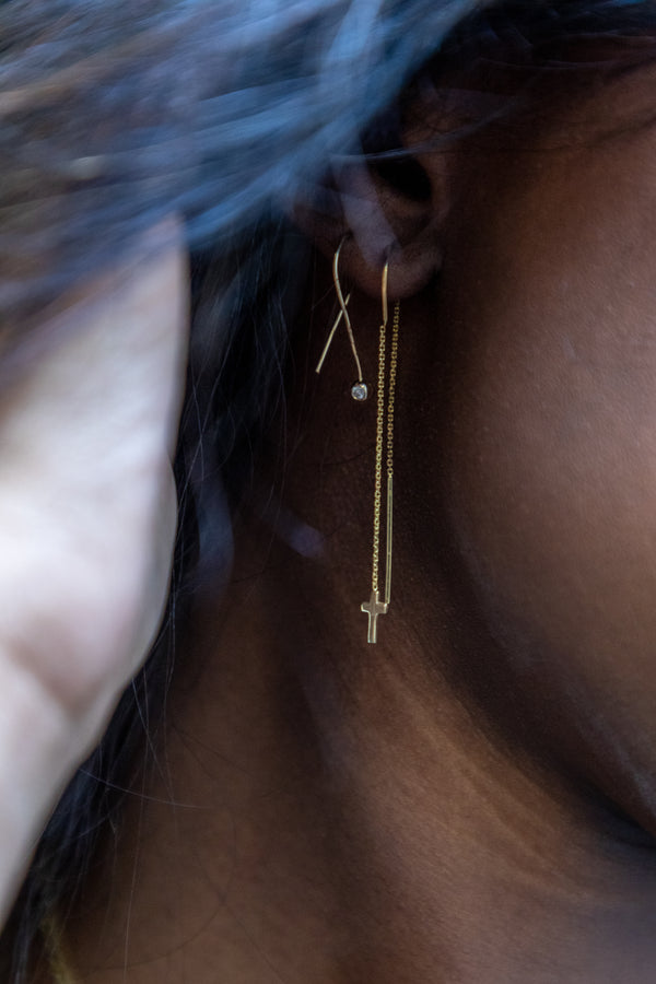 Gold cross ear threaders