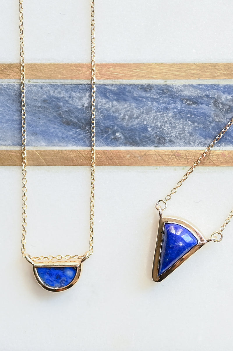 Gold and lapis triangle ooak necklace