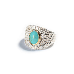 mixed metal open oval turquoise cabochon ring