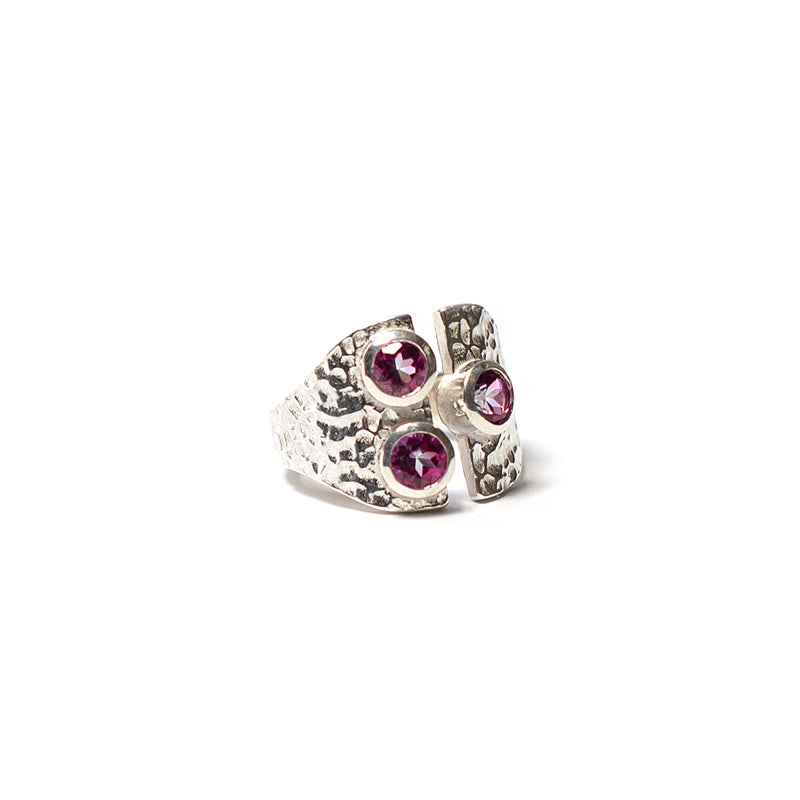 sterling three stone pink topaz ring