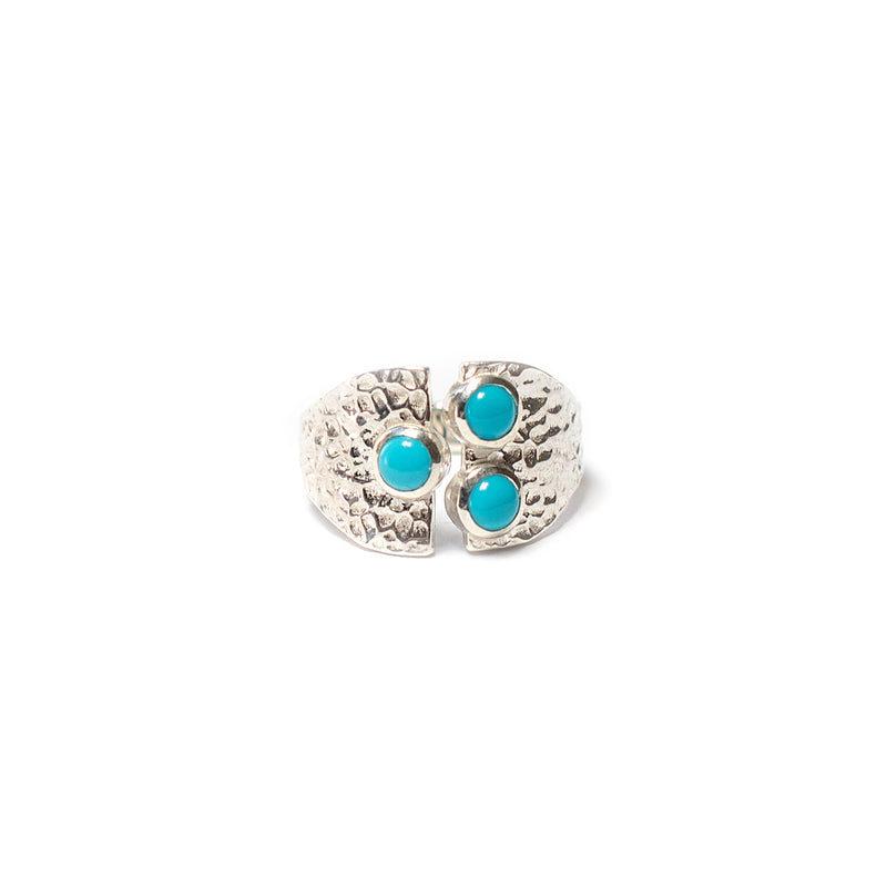 sterling three stone turquoise cabochon ring