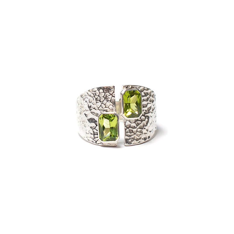 sterling two stone emerald cut peridot ring