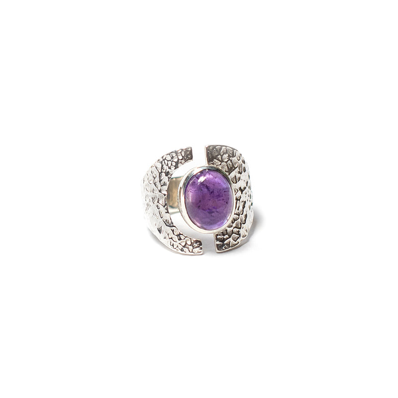 sterling open oval amethyst cabochon ring