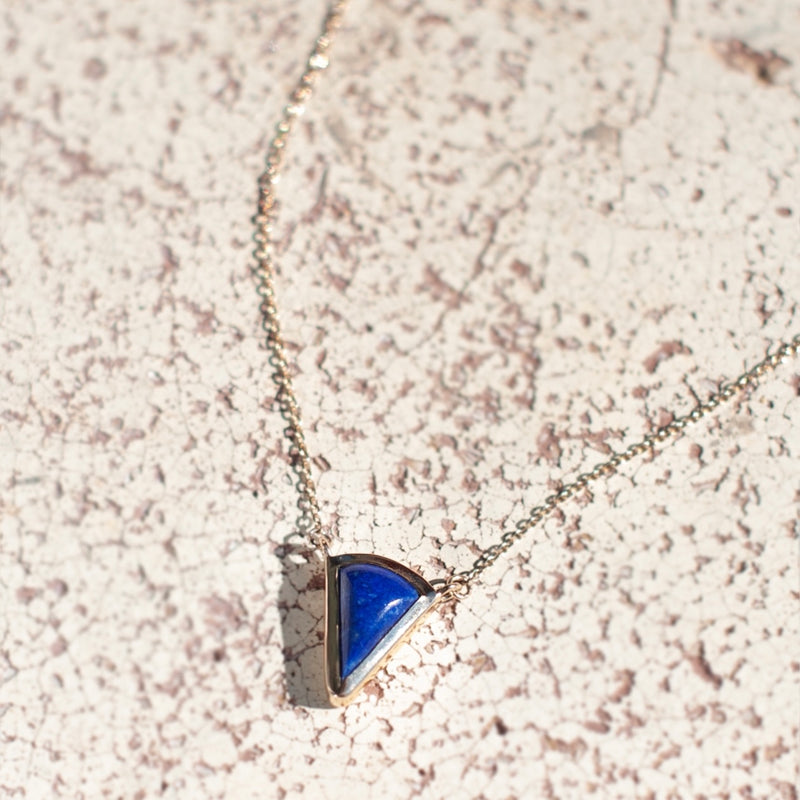 Gold and lapis triangle ooak necklace