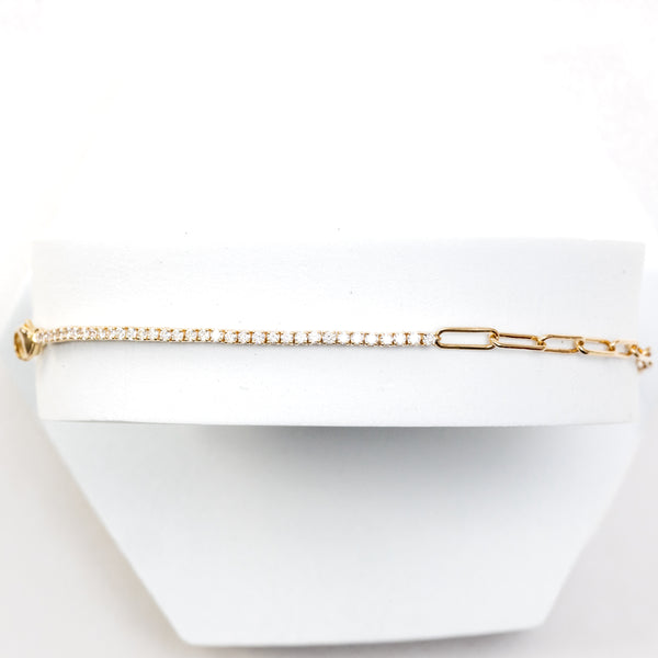diamond and paperclip chain tennis bracelet