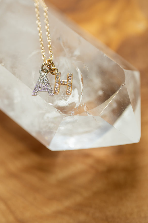dangling petite diamond initial necklace