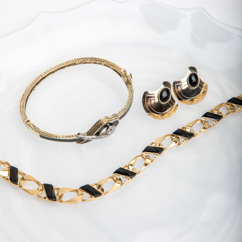 Vintage enamel and diamond bangle bracelet