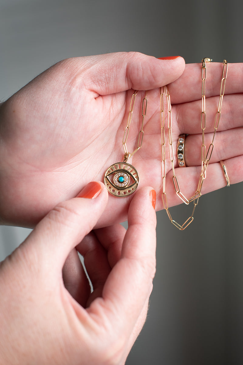 mati : evil eye charm with diamonds and cabochon center