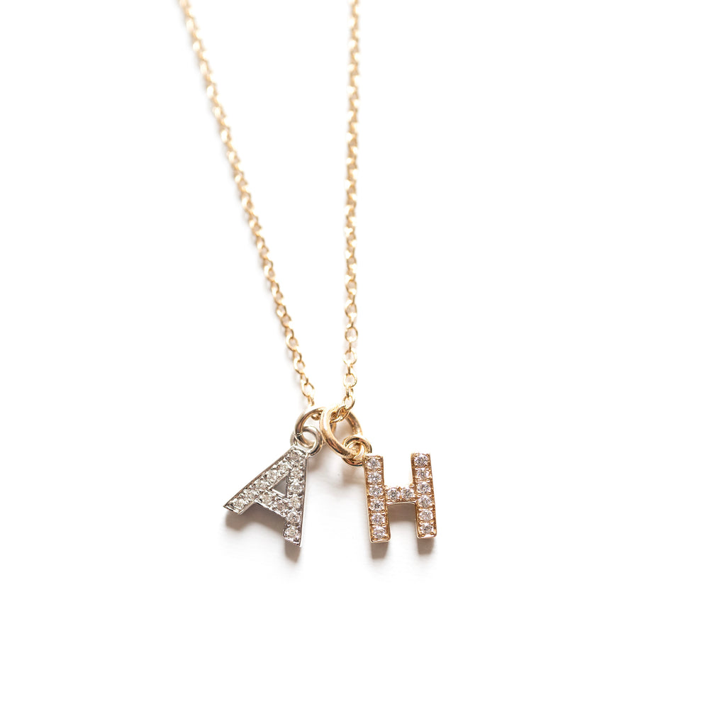 dangling petite diamond initial necklace