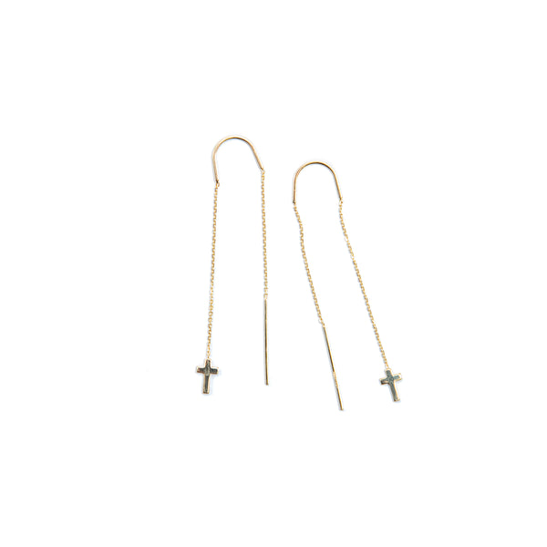 Gold cross ear threaders