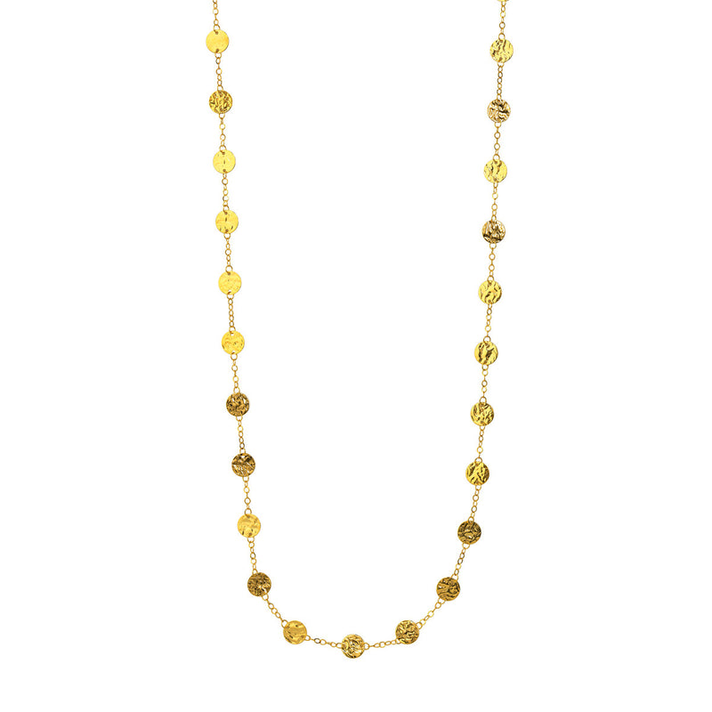 hammered disc long layering necklace