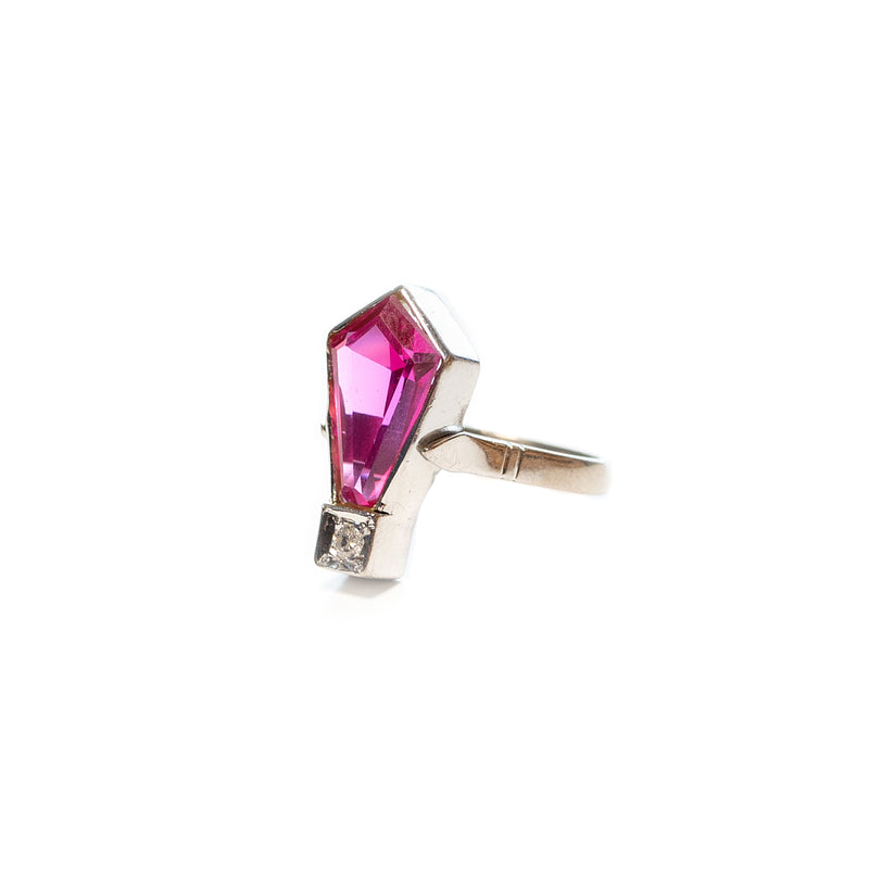 vintage palladium and pink sapphire ring